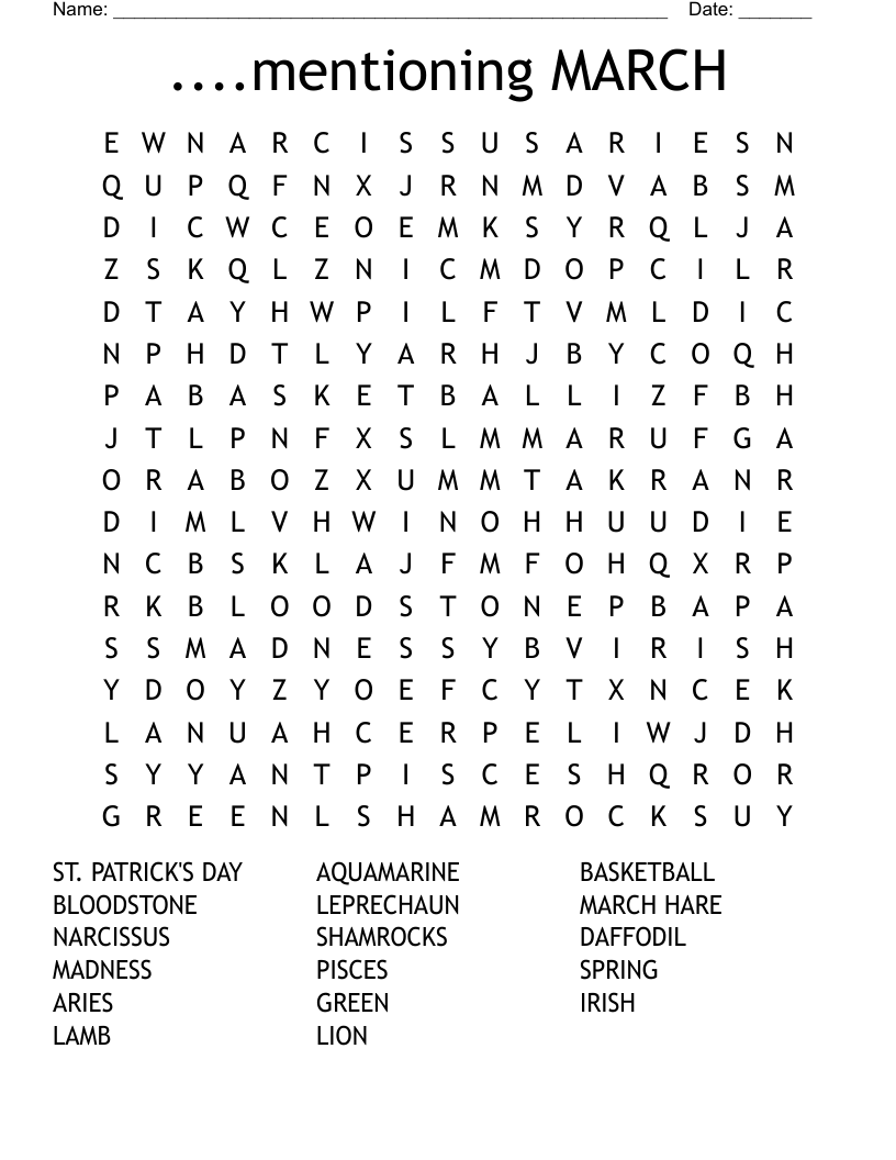 ....mentioning MARCH Word Search