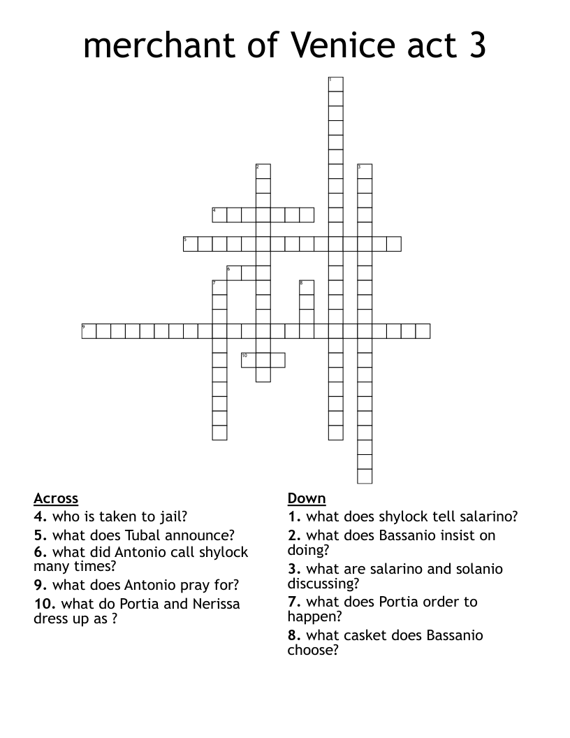 merchant of Venice act 3  Crossword