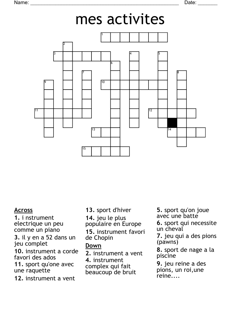 mes activites Crossword