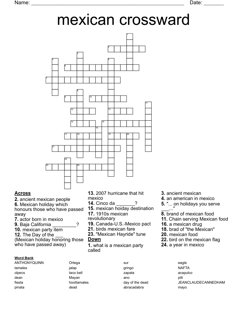 mexican crossward Crossword