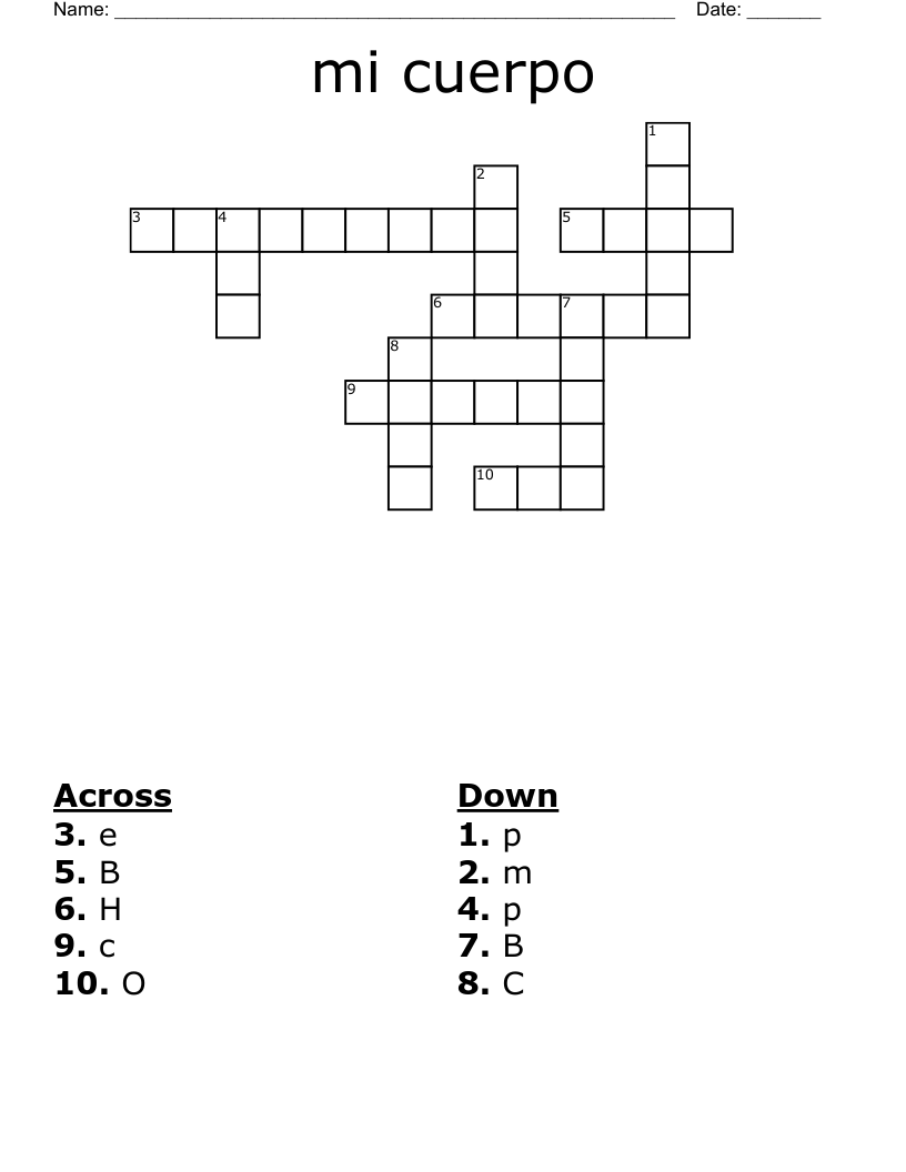 mi cuerpo Crossword
