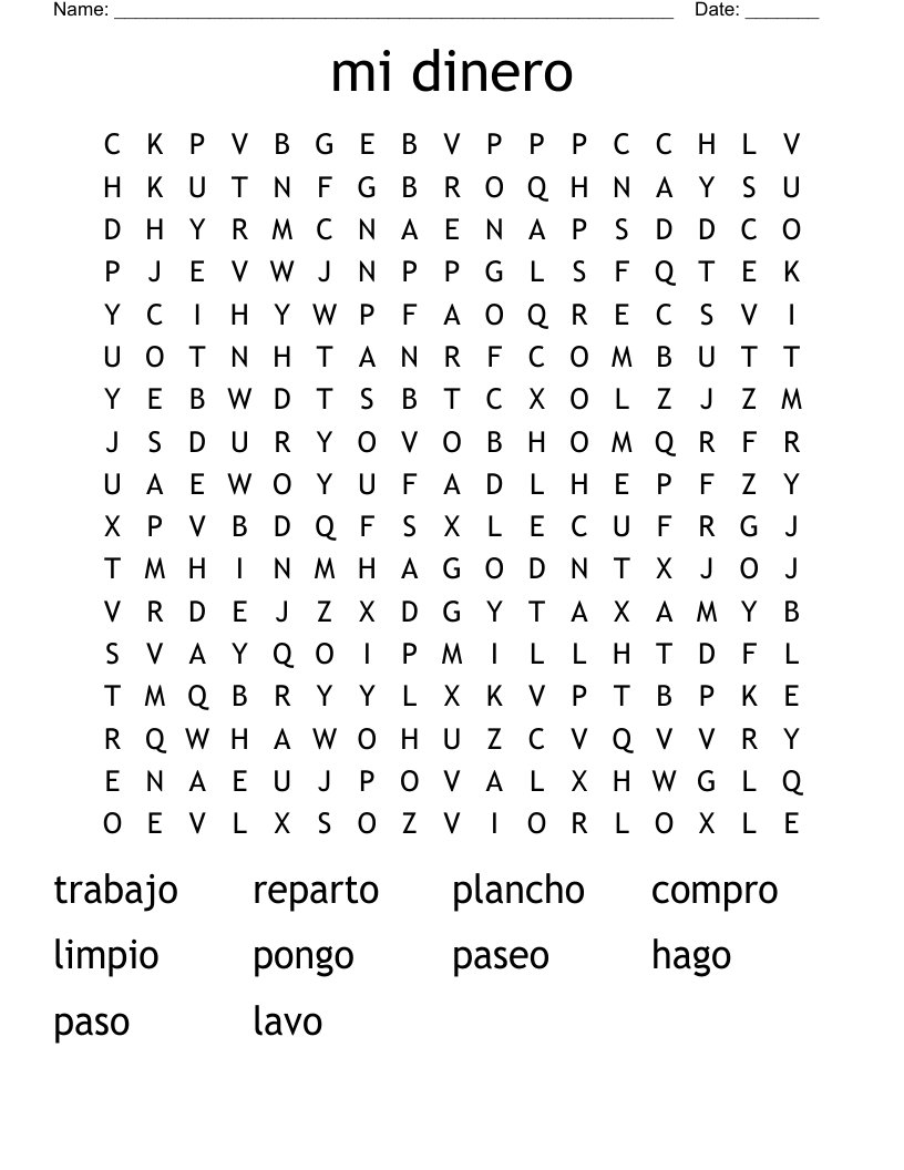 mi dinero Word Search