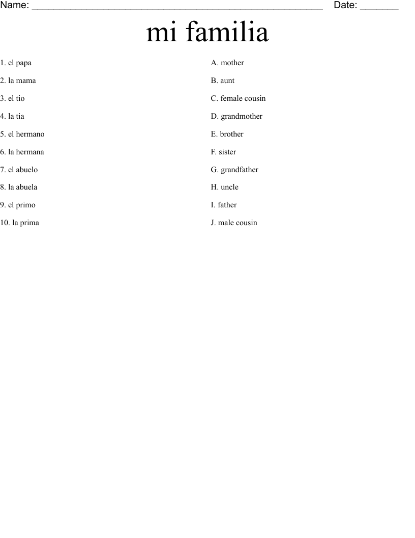 mi familia Worksheet