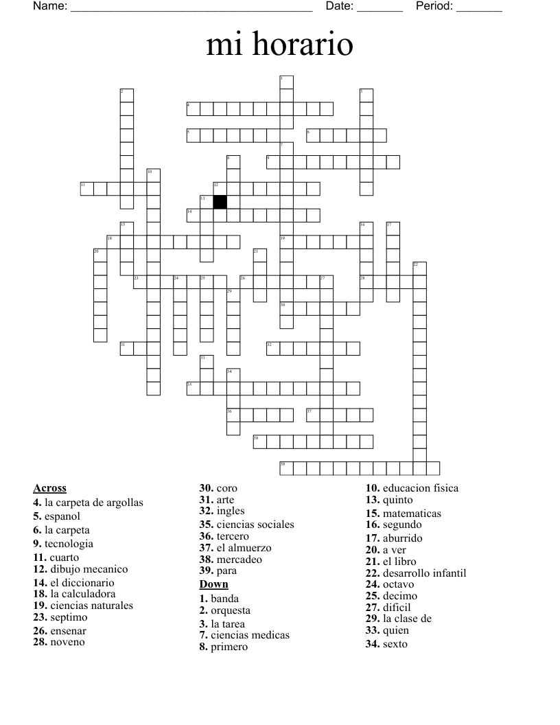 mi horario Crossword