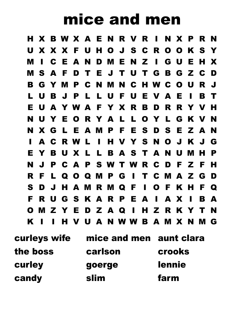 mice and men Word Search