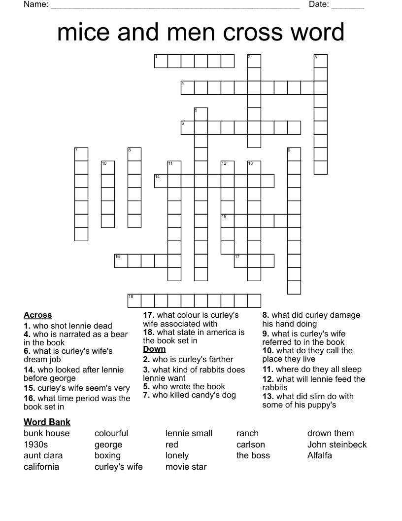 mice and men cross word 