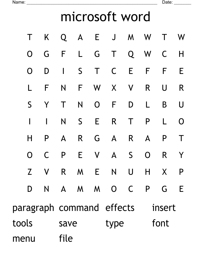 microsoft word Word Search