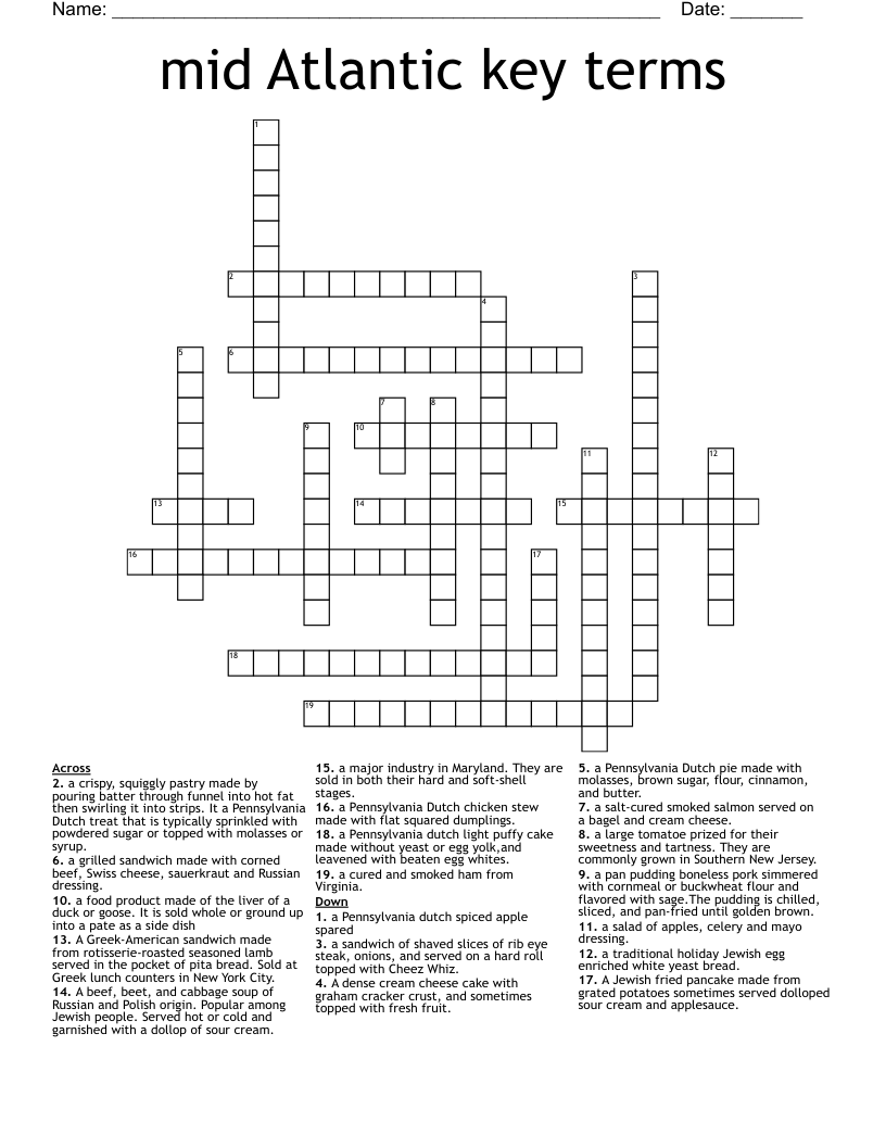 mid Atlantic key terms  Crossword