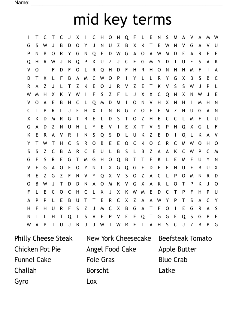 mid key terms Word Search