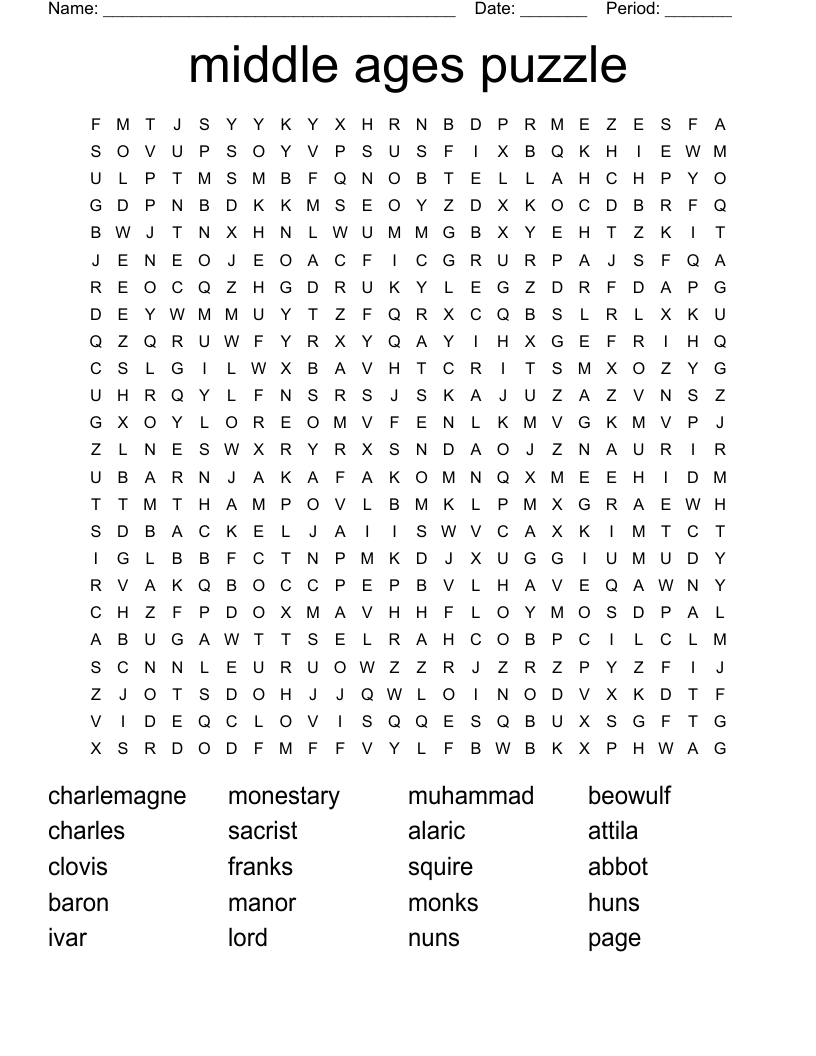middle ages puzzle  Word Search