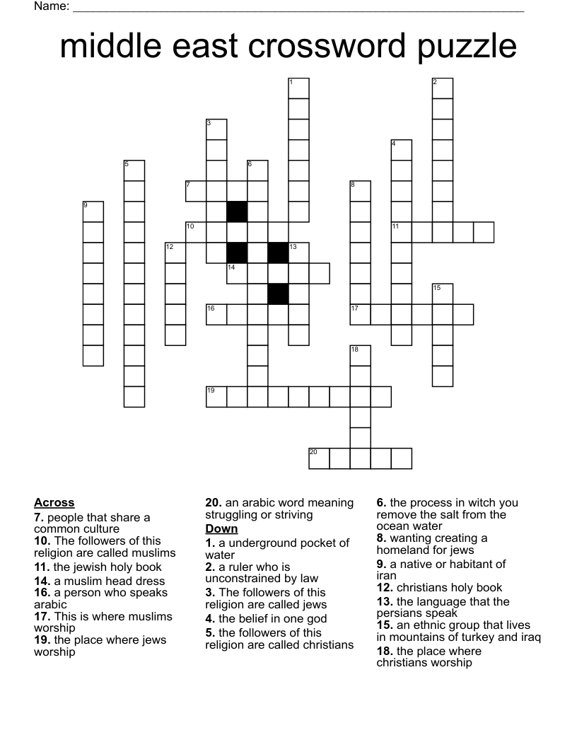 middle east crossword puzzle
