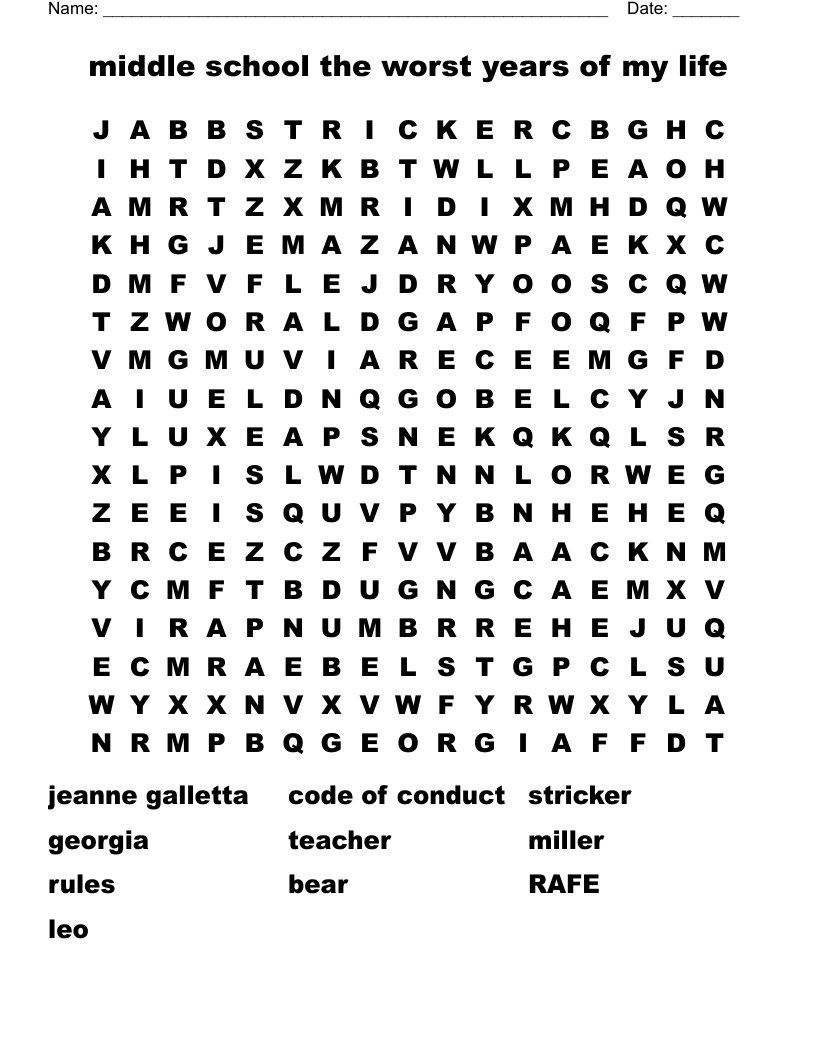 middle school the worst years of  my life Word Search