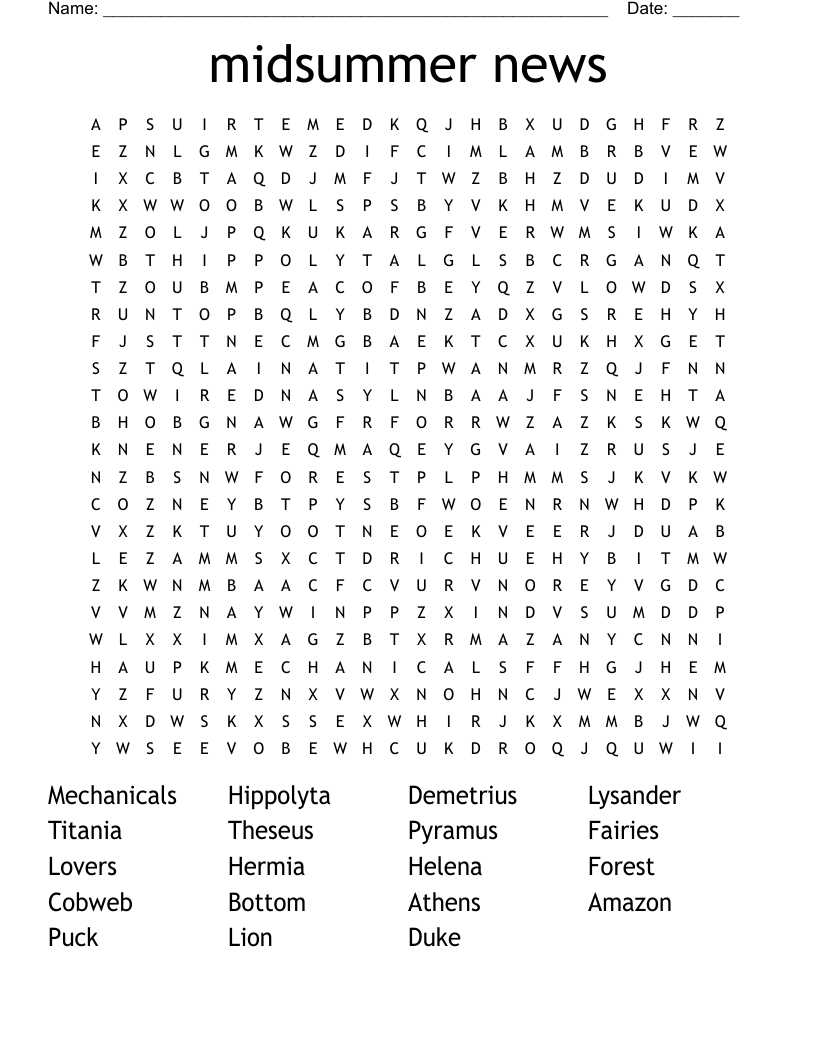 midsummer news Word Search