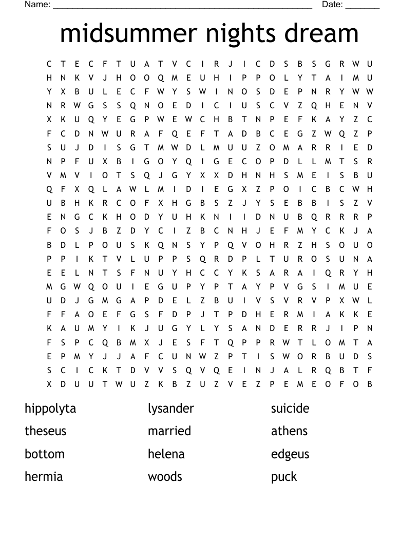 midsummer nights dream Word Search
