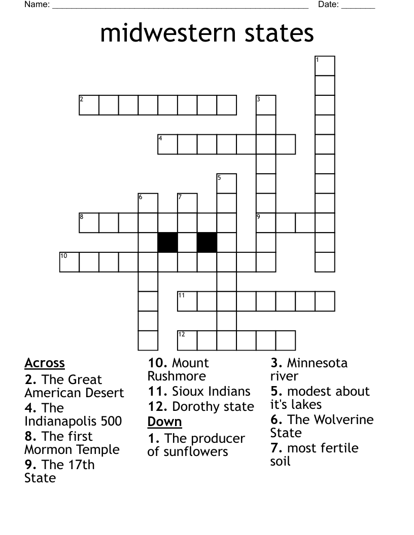 midwestern states Crossword