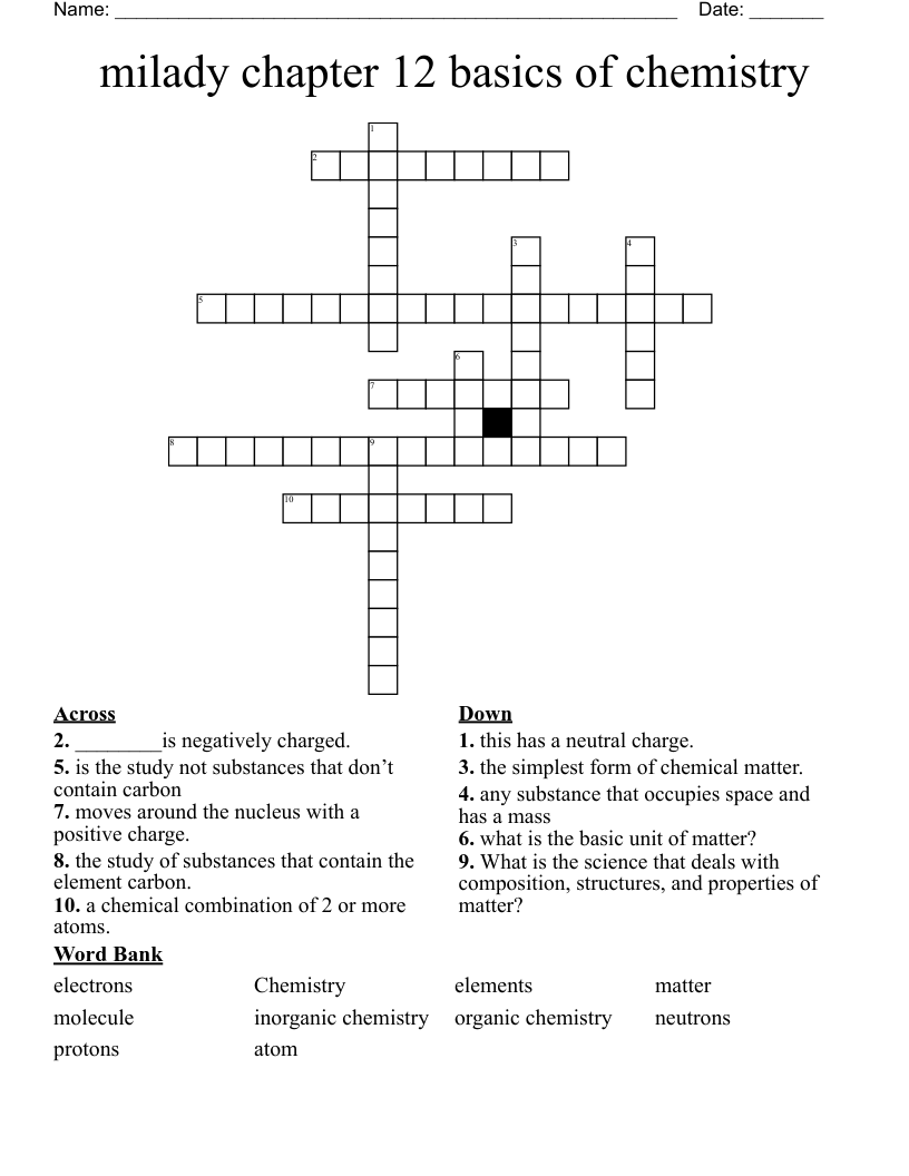 milady chapter 12 basics of chemistry  Crossword