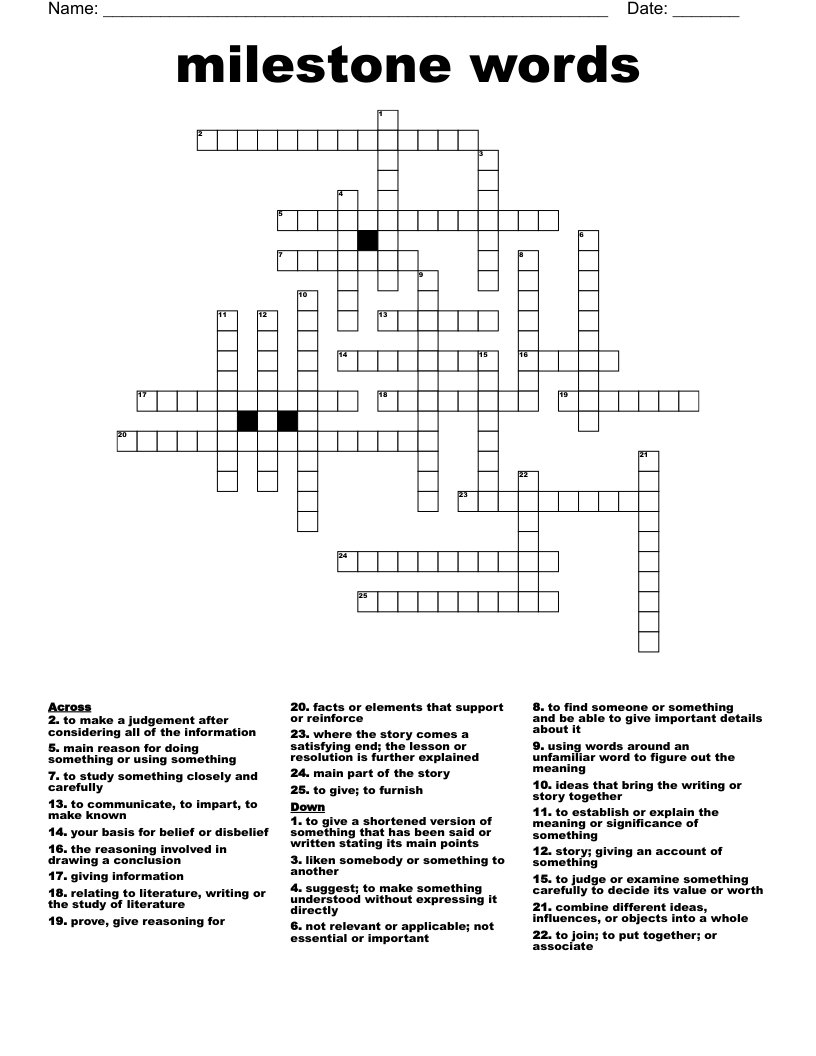 milestone words Crossword