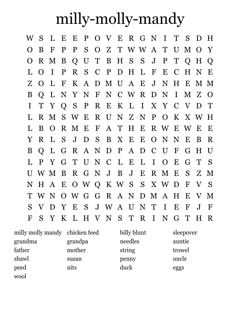 milly-molly-mandy Word Search