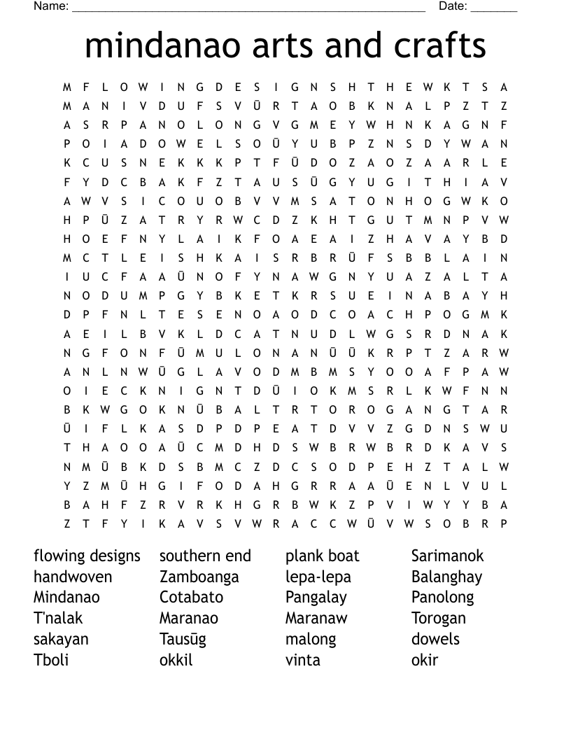 mindanao arts and crafts Word Search