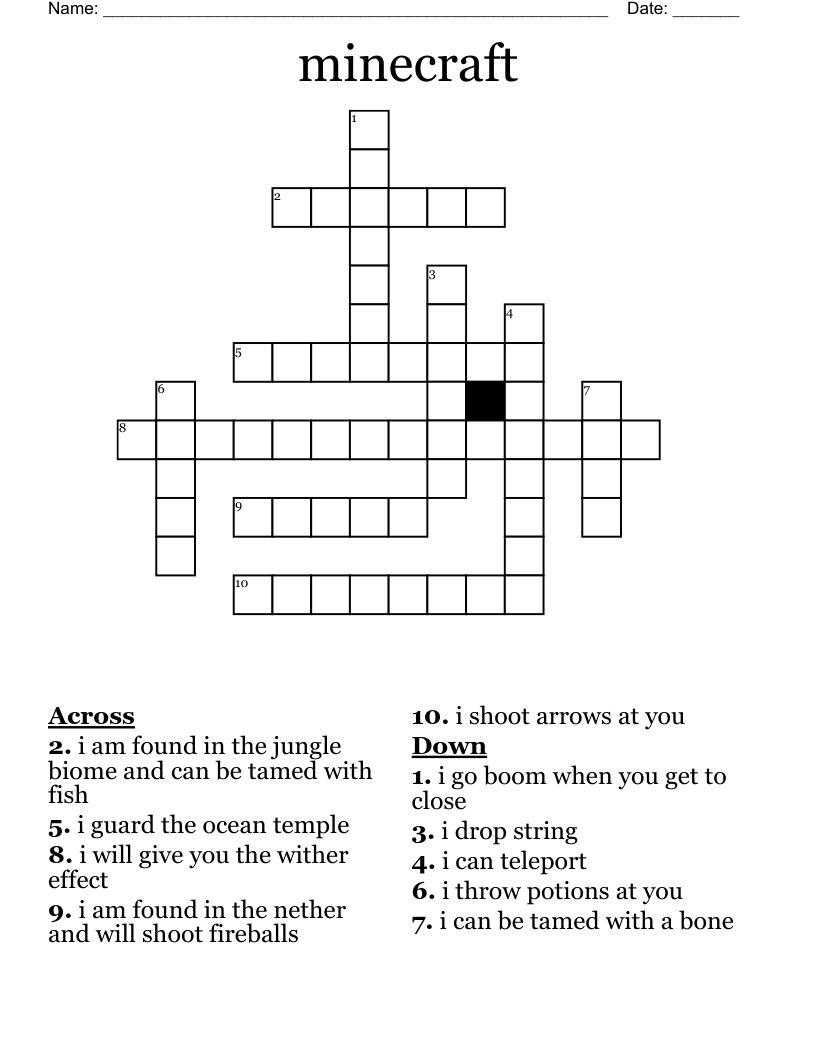 minecraft Crossword