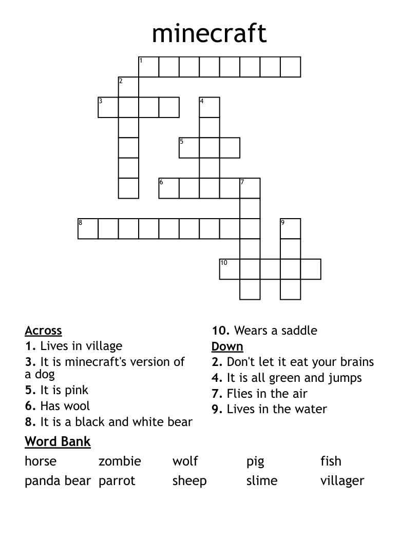 minecraft Crossword