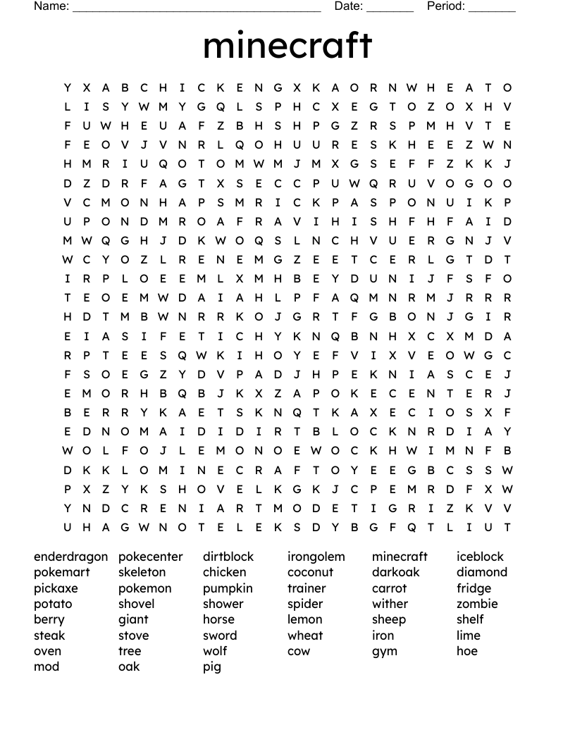 minecraft Word Search