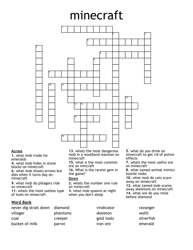 minecraft Crossword
