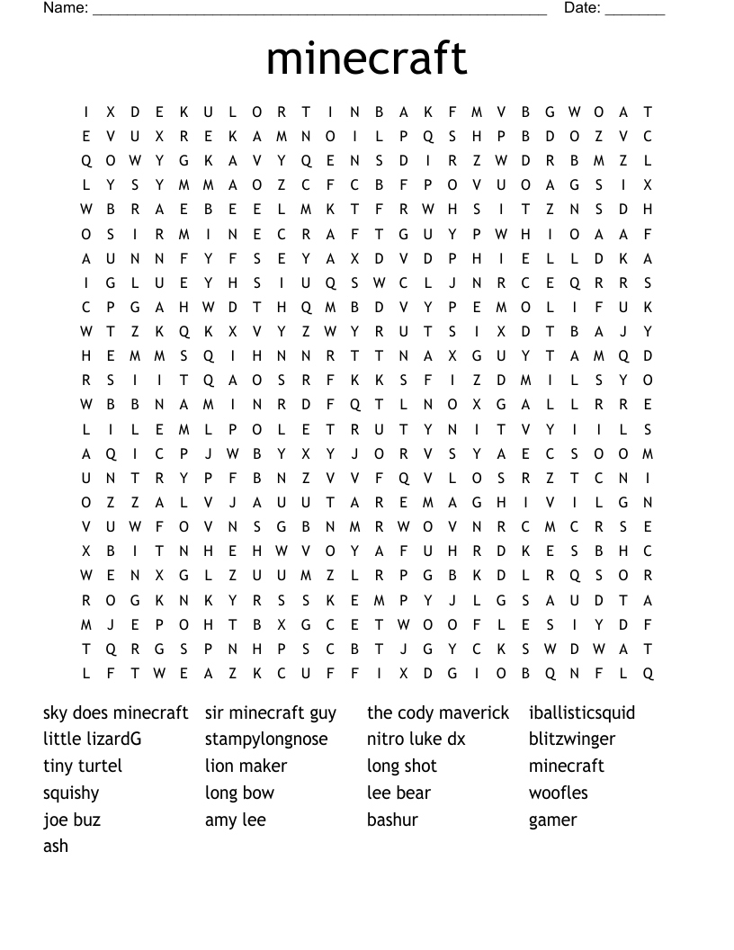 minecraft Word Search