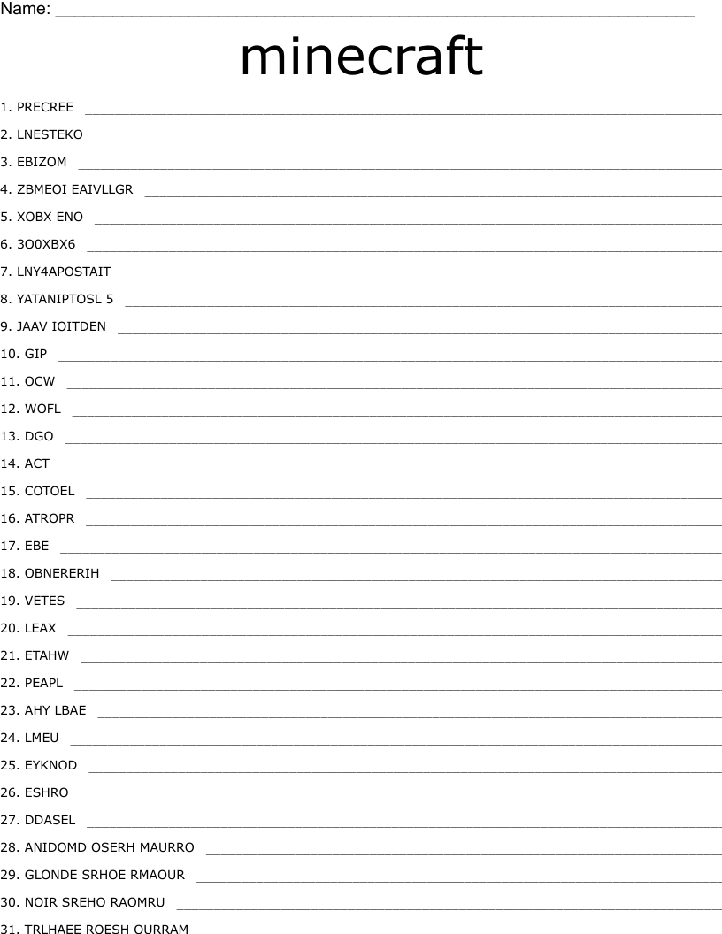 minecraft Word Scramble