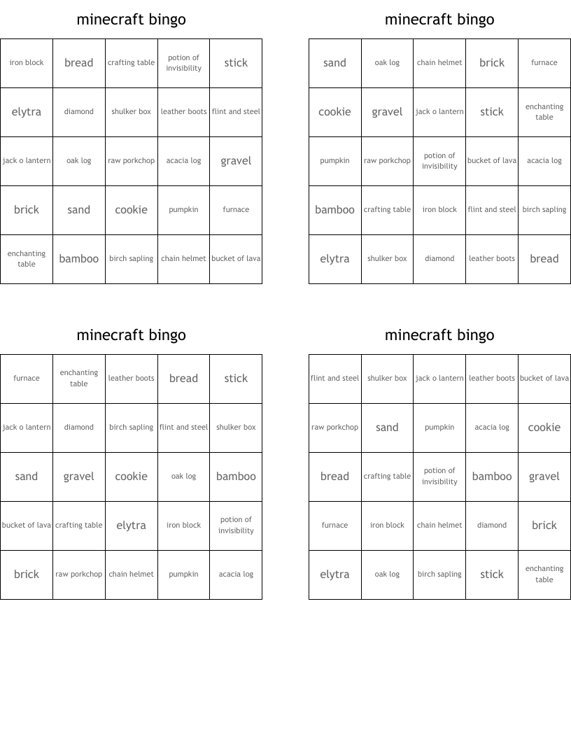minecraft bingo