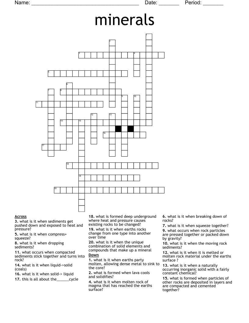 minerals Crossword