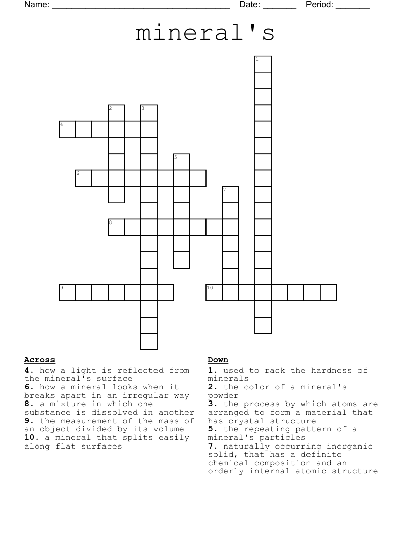 mineral's Crossword