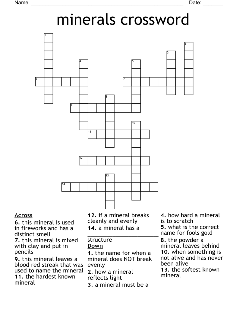 minerals crossword