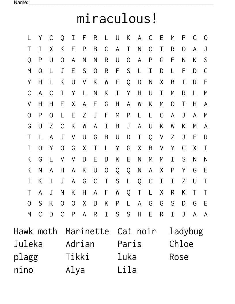 miraculous! Word Search