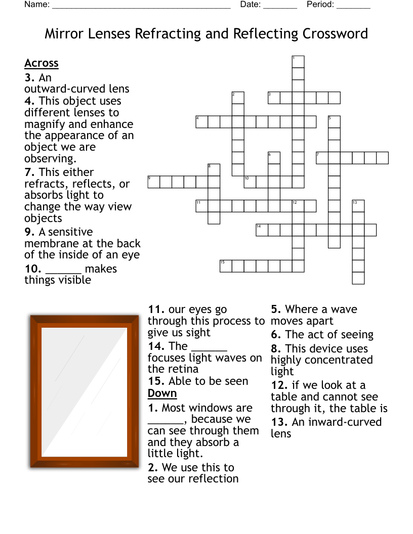 Mirror Lenses Refracting and Reflecting Crossword 