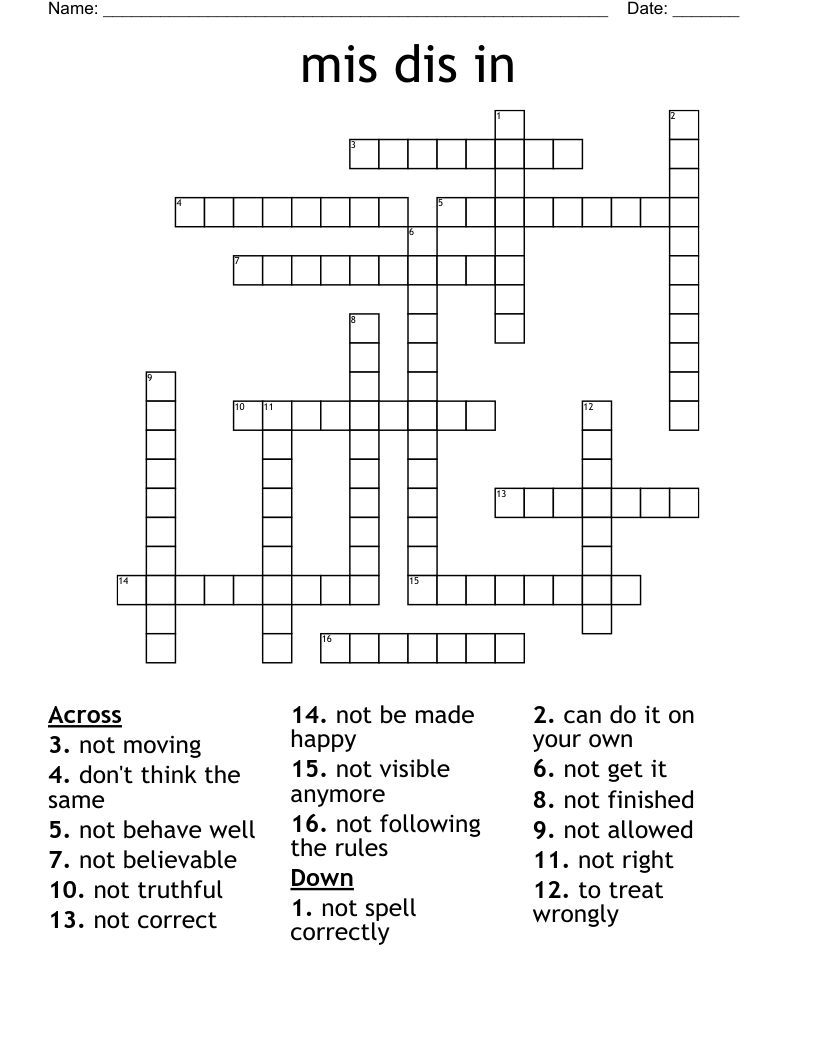 mis dis in Crossword