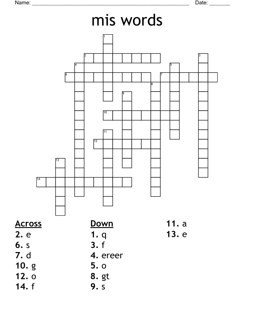 mis words Crossword