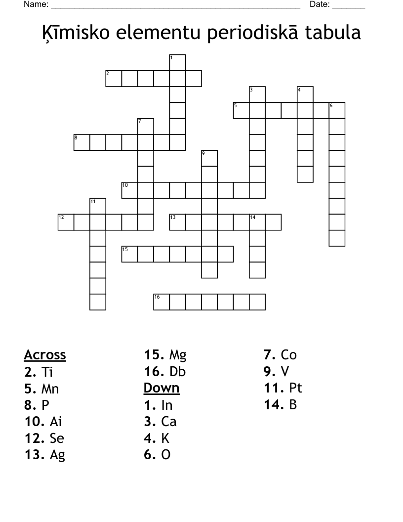 Ķīmisko elementu periodiskā tabula Crossword