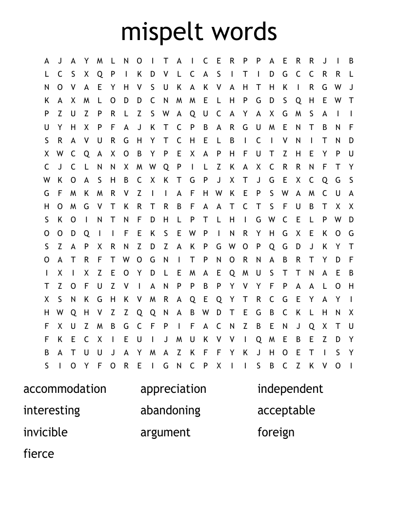 mispelt words Word Search