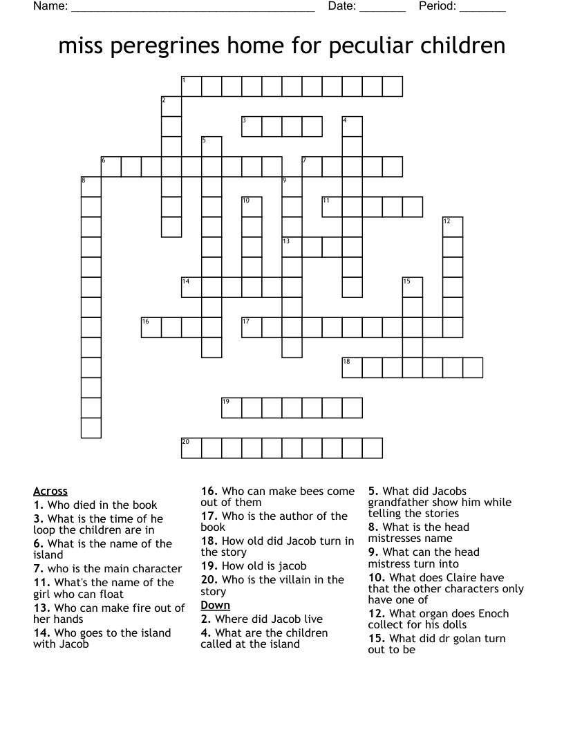 miss peregrines home for peculiar children Crossword