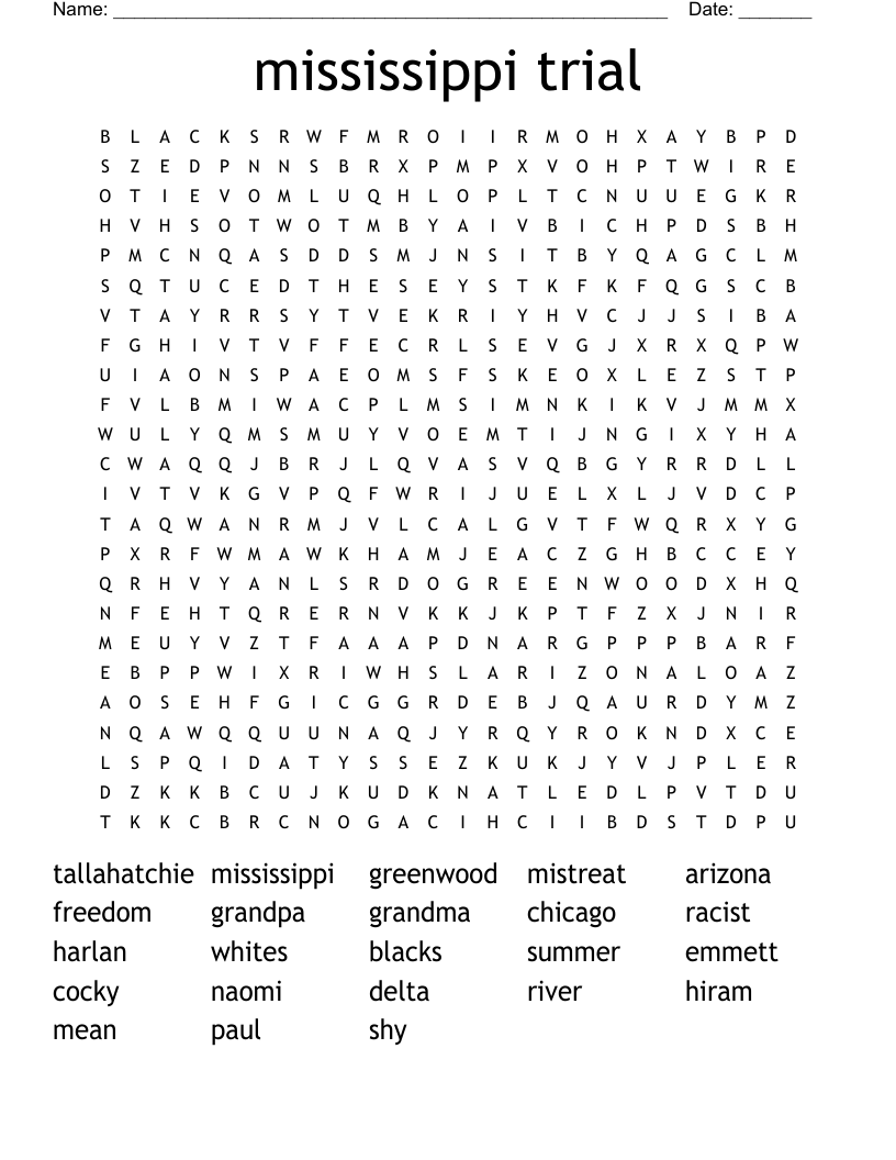 mississippi trial Word Search