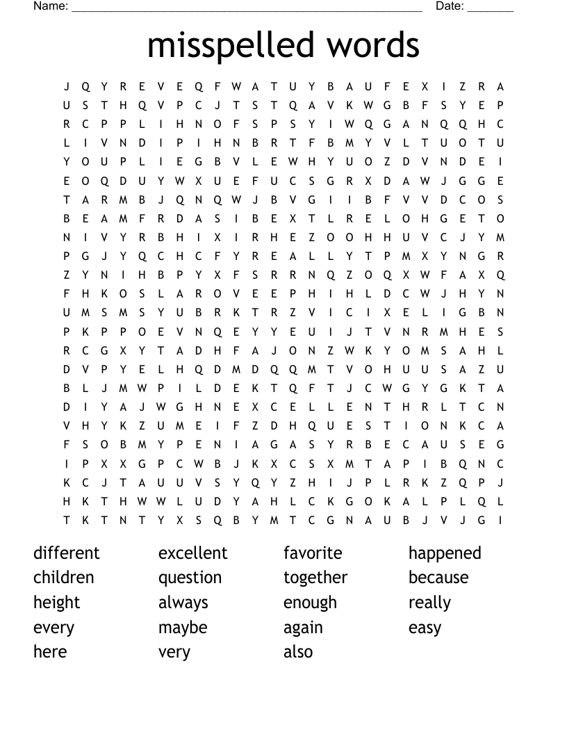 misspelled words Word Search