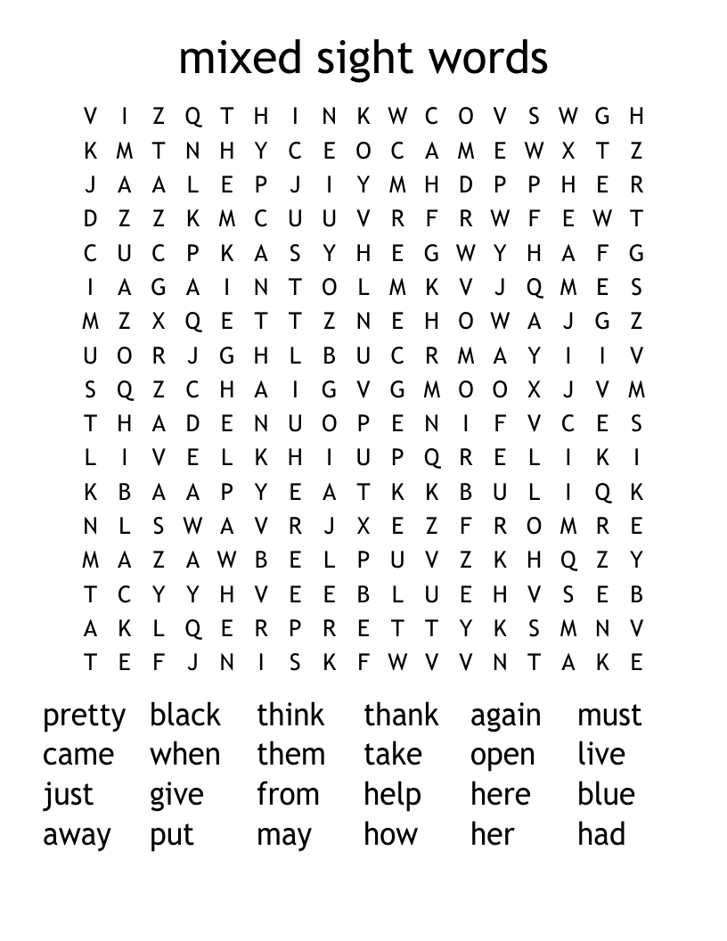 mixed sight words Word Search
