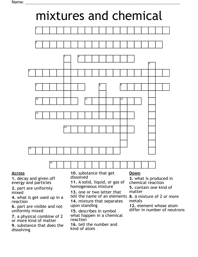 mixtures and chemical Crossword