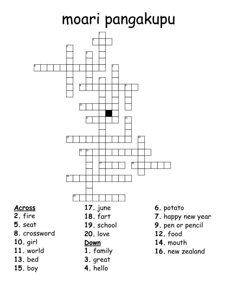 moari pangakupu Crossword