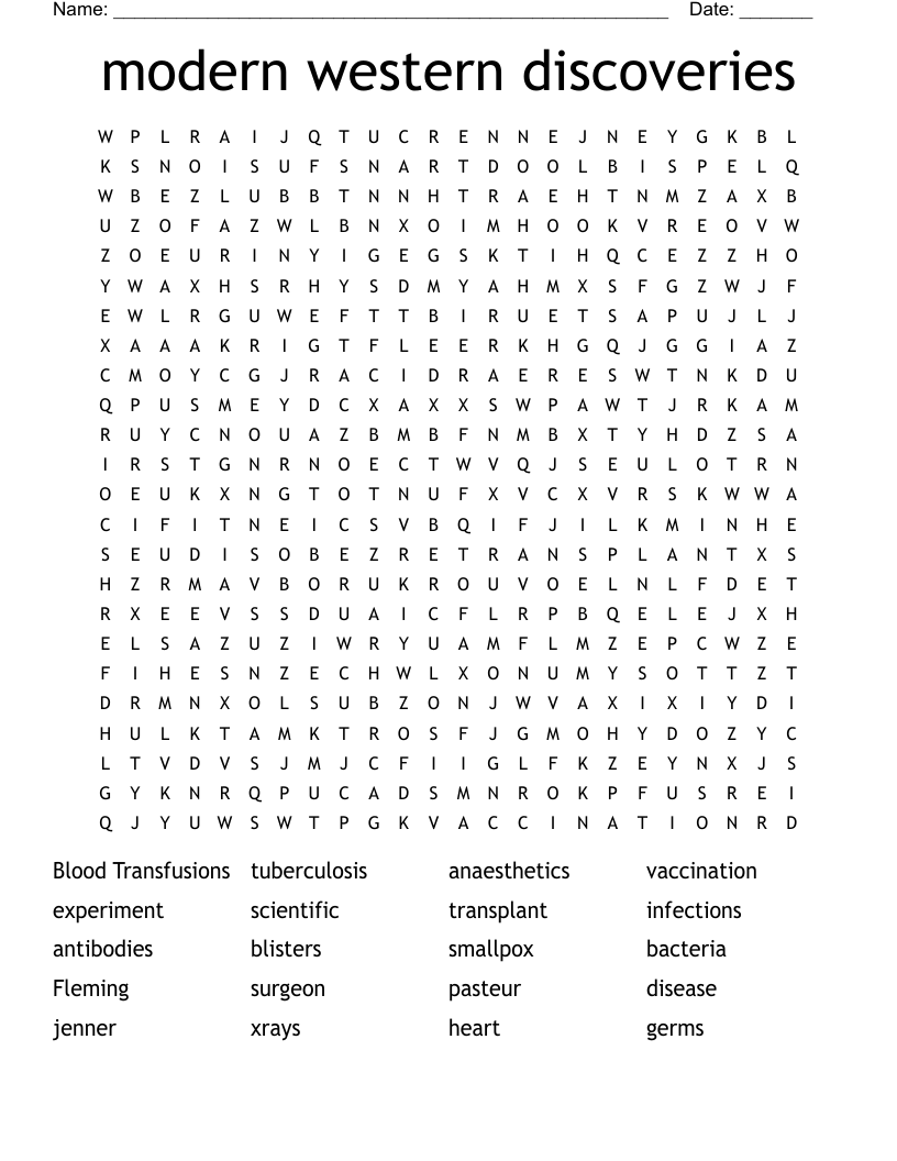 modern western discoveries  Word Search