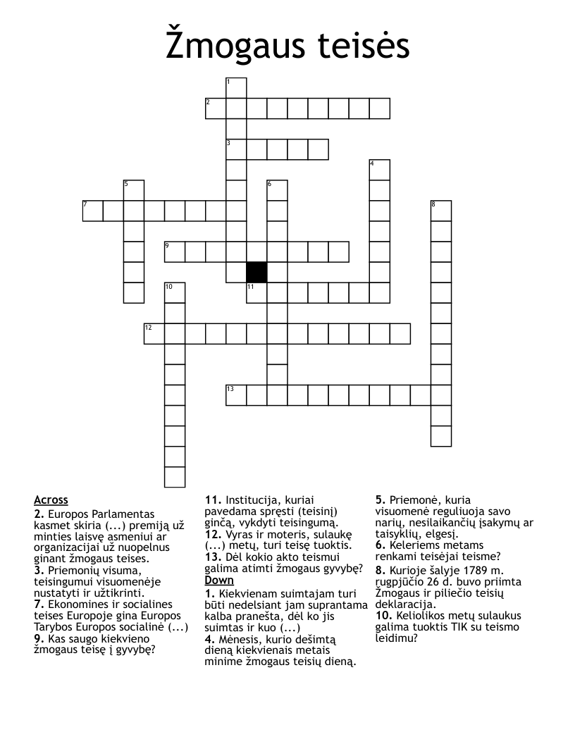 Žmogaus teisės Crossword