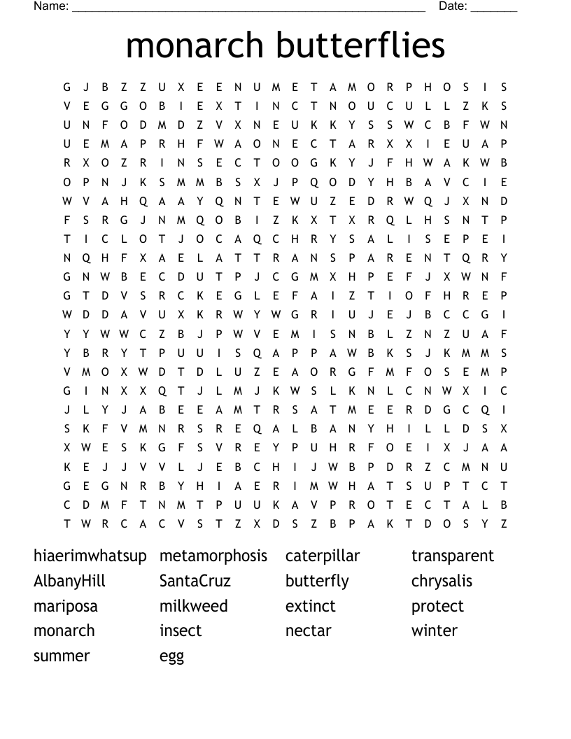 monarch butterflies Word Search