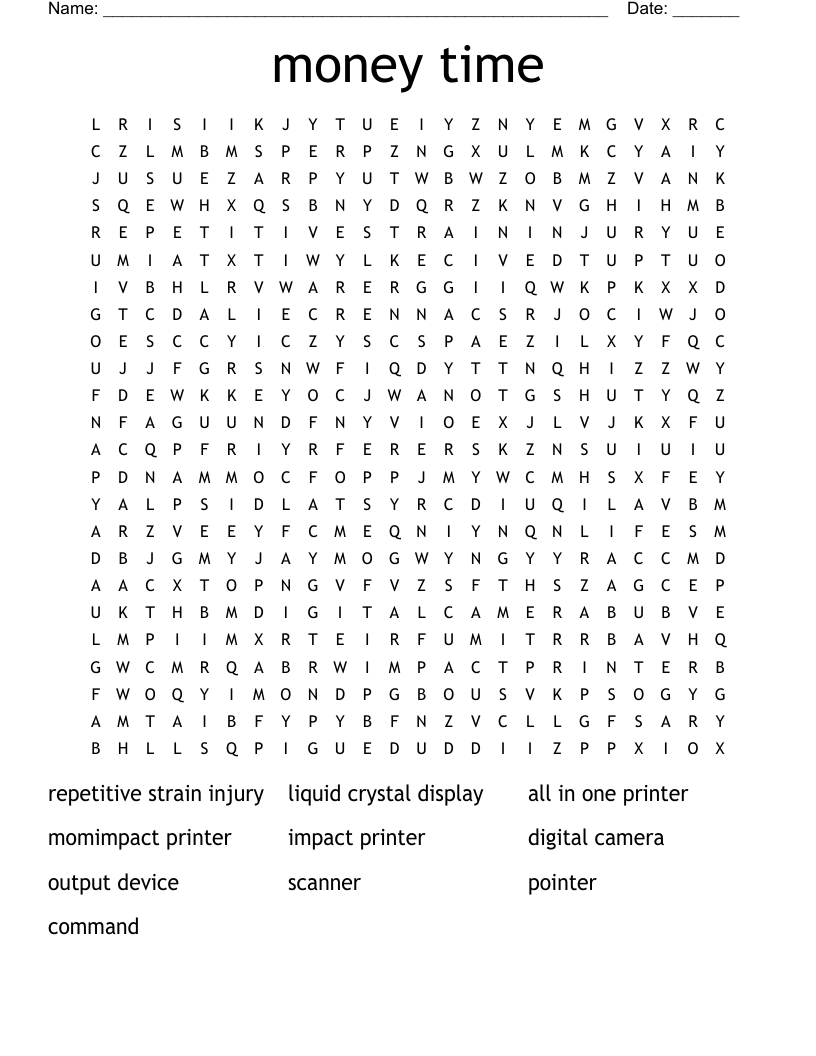 money time  Word Search