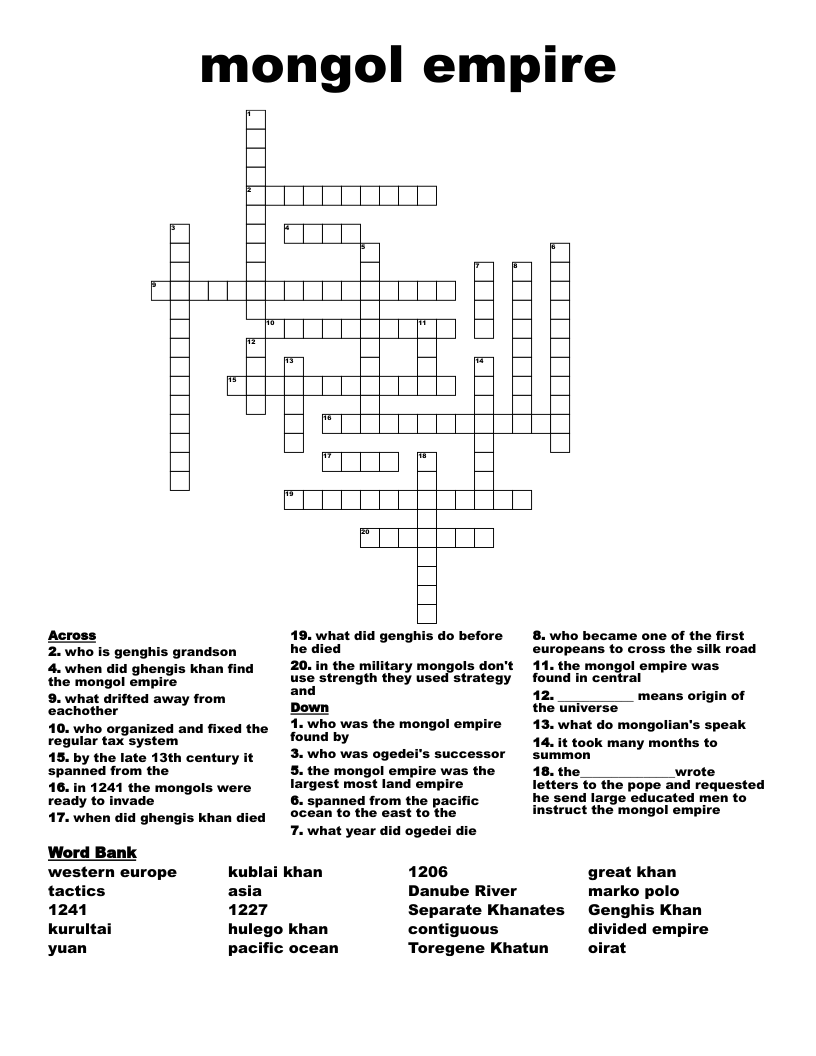 mongol empire Crossword